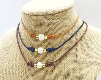 Rope Choker with 18K Gold Plated Beads and Natural Pearl.