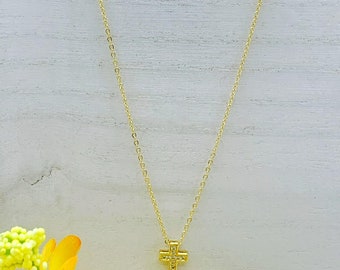 Gold Cross Pendant with Cubic Zirconia Necklace. 18K Gold Plated Cross Pendant with Cubic Zirconia Necklace