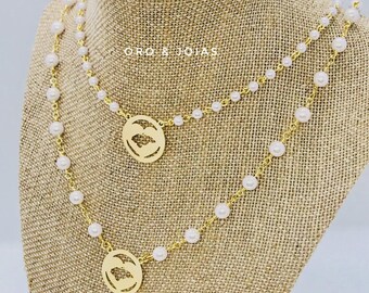 Necklace with Pearls Honduras Heart. Pearls and Gold Necklace with Honduras Map 18K Gold plated Gold Medal.