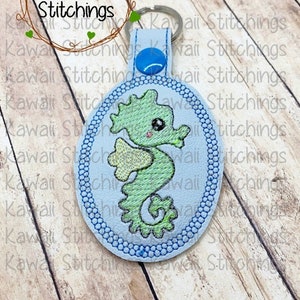 Kawaii Happy Seahorse Key Fob, Key Chain, In The Hoop Design, Digital Instant Download
