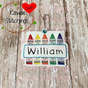 Kawaii Crayon Name Tag, In The Hoop Design, Digital Instant Download