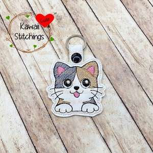 Kawaii Cat, Calico Cat, Key Fob, Key Chain, In The Hoop Design, Digital Instant Download