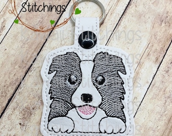 Kawaii Border Collie Style1 Key Fob, Key Chain, In The Hoop Design, Digital Instant Download