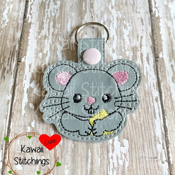 Kawaii Mouse, Key Fob, Key Chain, In The Hoop Design, Digital Instant Download