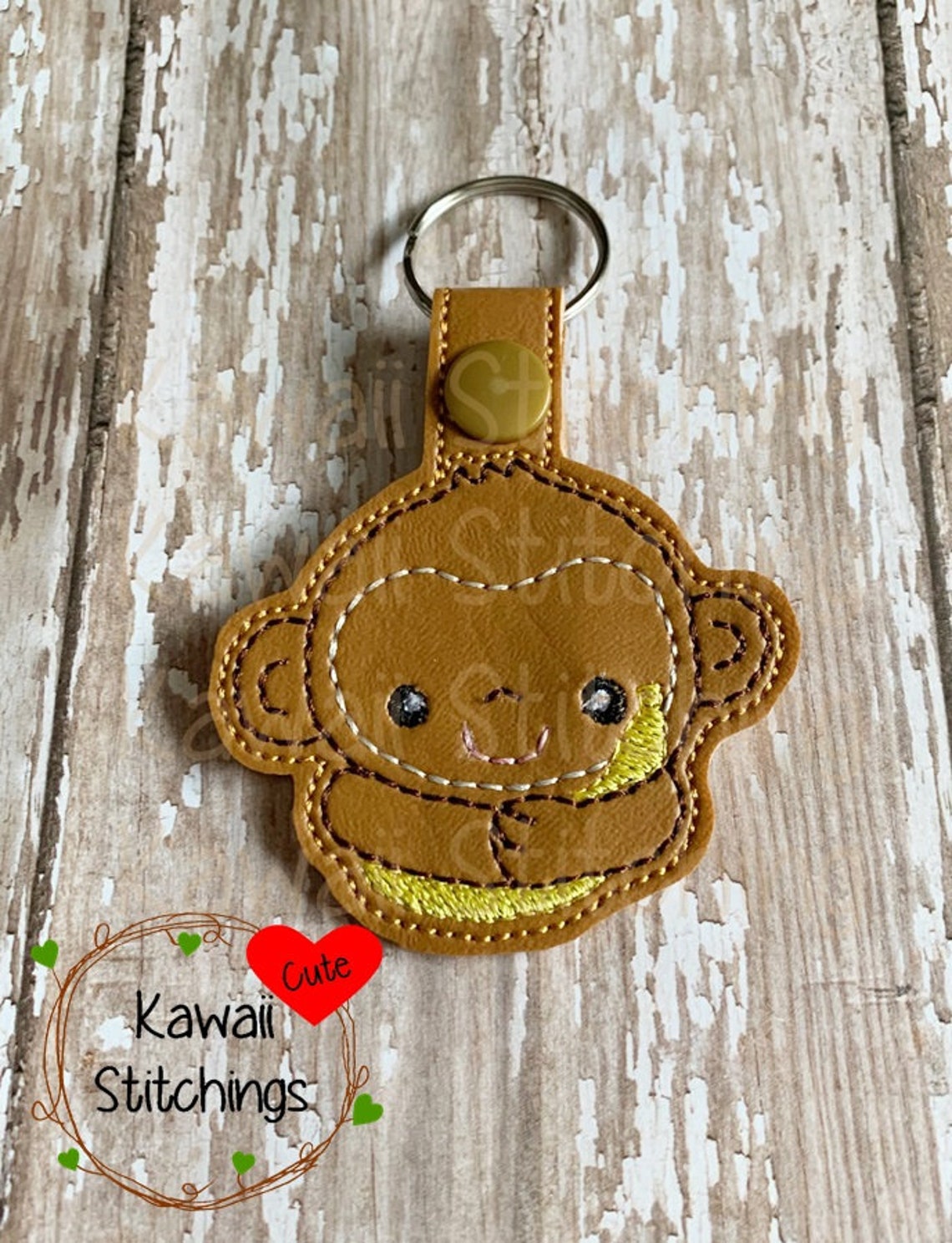 Kawaii Monkey Key Fob Key Chain in the Hoop Design Digital Etsy