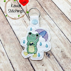 Kawaii Happy Frog Key Fob, Key Chain, In The Hoop Design, Digital Instant Download