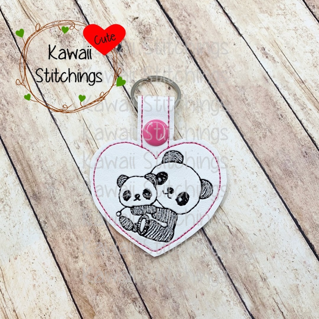 Kawaii Hugging Pandas Key Fob, Key Chain, in the Hoop Design, Digital ...