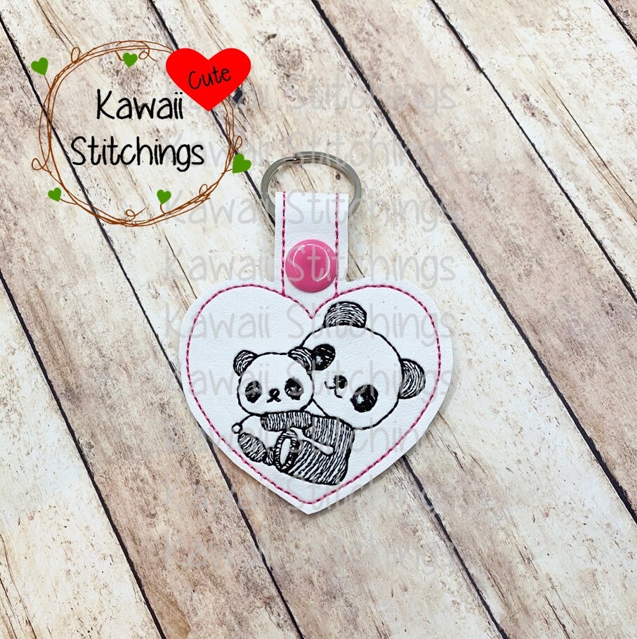 Kawaii Hugging Pandas Key Fob Key Chain in the Hoop Design - Etsy