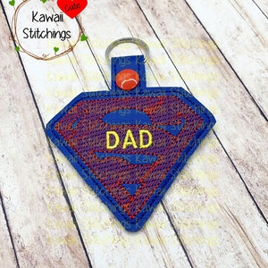Kawaii Super Dad Key Fob, Key Chain, In The Hoop Design, Digital Instant Download