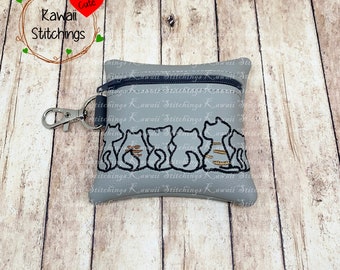 Kawaii Doodle Cat Zipper Bag 4 inch Bag, 4"x4"hoop, In The Hoop Design, Digital Instant Download