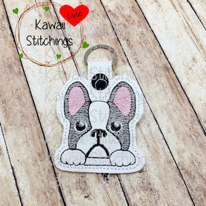 Kawaii French Bulldog Bicolor, Key Fob, Key Chain, In The Hoop Design, Digital Instant Download