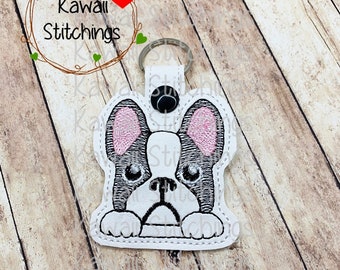 Kawaii French Bulldog Bicolor, Key Fob, Key Chain, In The Hoop Design, Digital Instant Download