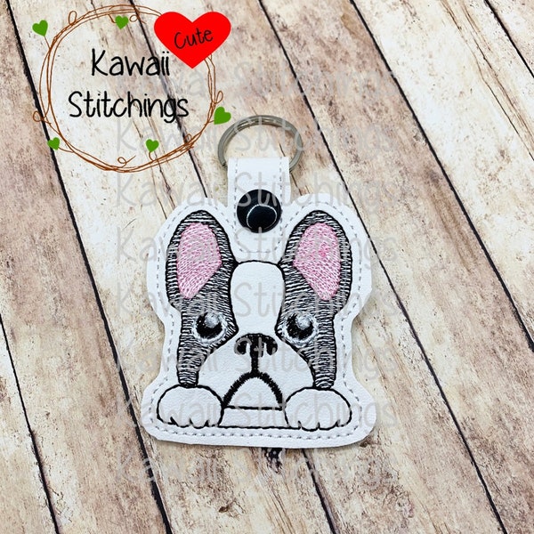 Kawaii French Bulldog Bicolor, Key Fob, Key Chain, In The Hoop Design, Digital Instant Download