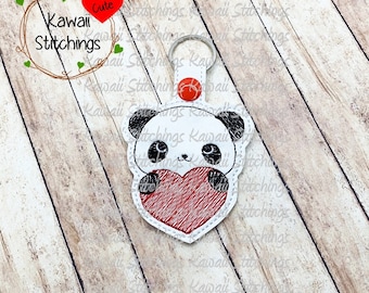 パンダのハートキーホルダー、キーホルダー、スナップタブ、フープ
