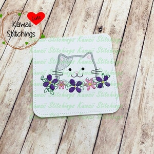 Kawaii Spring Cat Coaster, In The Hoop Design, Digital Instant Download