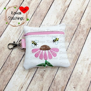 Kawaii Happy Bees, zakje met ritssluiting, 4 x 4 ringformaat, In The Hoop Design, Digitale Instant Download