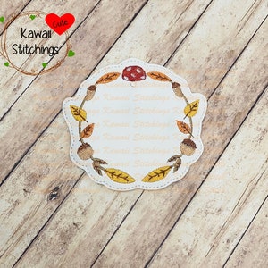 Kawaii Fall Wreath Coaster, In The Hoop Design, Digital Instant Download