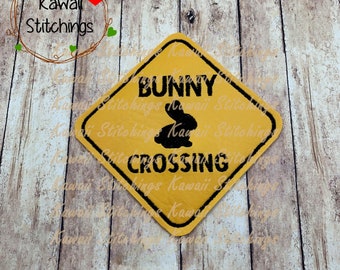 Kawaii Bunny Crossing Untersetzer, In The Hoop Design, Digital Sofort Download