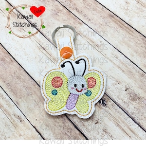 Kawaii Spring Butterfly Key Fob, Key Chain, In The Hoop Design, Digital Instant Download