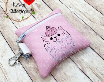 Kawaii Catcake  Zipper Bag, 4x4 hoop size, In The Hoop Design, Digital Instant Download