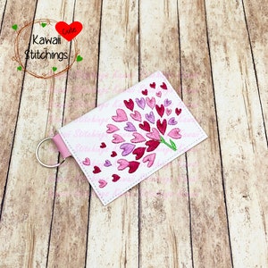 Cartera de tarjeta de flores de corazones Kawaii, aro 4x4, diseño en el aro, descarga instantánea digital