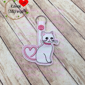 Kawaii Heart Tail Cat, Portachiavi, Portachiavi, In The Hoop Design, Digital Instant Download