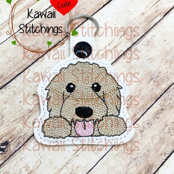 Kawaii Goldendoodle, Key Fob, Key Chain, In The Hoop Design, Digital Instant Download