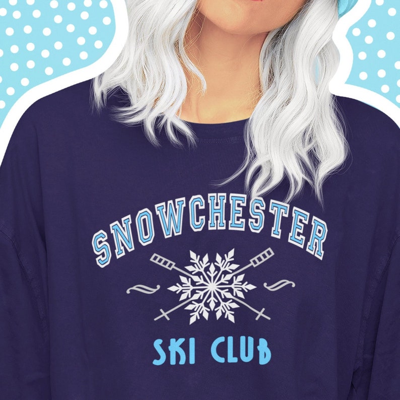 Snowchester Collegiate Unisex Crewneck Sweatshirt in Navy, White 