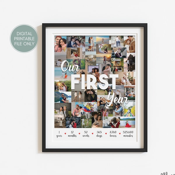Personalize 1st Anniversary Photo Collage, 1 Year Collage Gift for Husband, First Anniversary Gift for Her, Custom 1 Year Anniversary Gift
