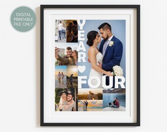 4th Anniversary Custom Photo Collage, 4 Year Wedding Gift for Husband, Four Year Anniversary Gift for Boyfriend, Fourth Anniversary Gift