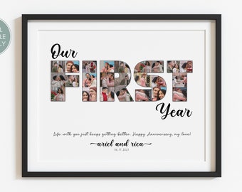 1st Anniversary Custom Photo Collage, 1 Year Wedding Gift for Husband, One Year Anniversary Gift for Boyfriend, First Anniversary Gift