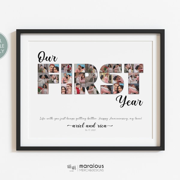 1st Anniversary Custom Photo Collage, 1 Year Wedding Gift for Husband, One Year Anniversary Gift for Boyfriend, First Anniversary Gift