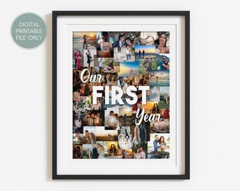 1st Anniversary Custom Photo Collage, 1 Year Wedding Gift, Gift for Husband, One Year Anniversary Gift for Boyfriend, First Anniversary Gift