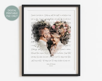 Wedding Song Lyrics Wall Art, First Dance Song, 1 Year Anniversary Gift for Him, Husband from Wife, Paper Anniversary Gift for Her,