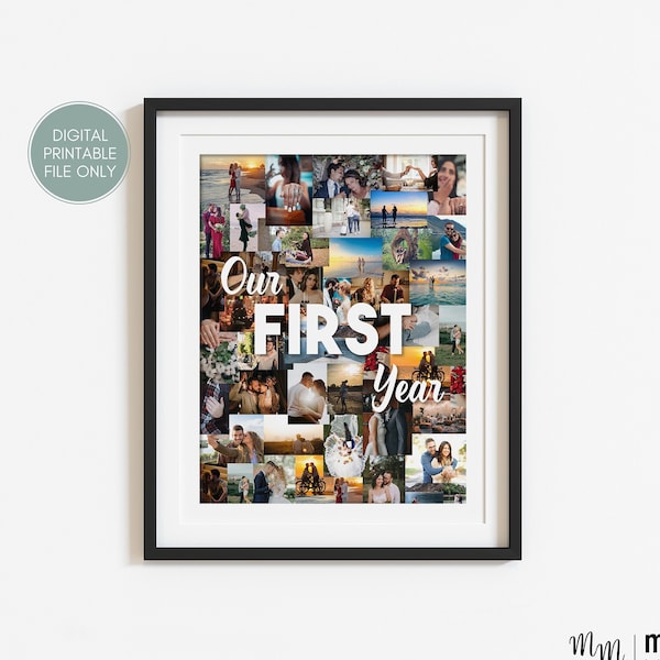 1st Anniversary Custom Photo Collage, 1 Year Wedding Gift, Gift for Husband, One Year Anniversary Gift for Boyfriend, First Anniversary Gift