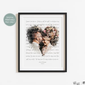 Canción de la boda letras arte de la pared, primera canción de la danza, regalo de aniversario de 1 año para él, marido de la esposa, regalo de aniversario de papel para ella,