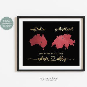 Impression d'art carte amour international, cadeau relation longue distance pour petit ami, cadeau personnalisé pour elle, impression carte interurbain