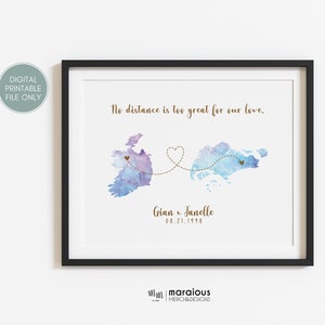 Impressão de mapa de longa distância para namorado, presente personalizado, mapa de amor internacional, presente artístico para ela, presente de relacionamento de longa distância para namorado