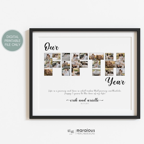Personalized Photo 5th Anniversary Gift for Him, Fifth Anniversary Gift for Wife Digital Collage, 5 Year Anniversary Gift, Custom Photo Gift