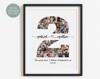 Personalize Second Anniversary Gift for Husband, 2 Year Anniversary Gift for Him, 2nd Anniversary Gift for Boyfriend Number Photo Collage