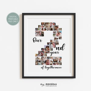 2nd Anniversary Gift for Boyfriend Custom Photo Collage, 2 Year Anniversary Gift for Him, Personalize Second Anniversary Gift for Husband