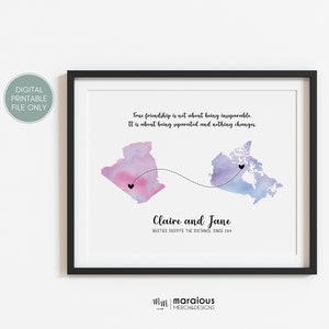 Cadeau d'amitié interurbaine Impression de carte personnalisée, Cadeau de déménagement meilleur ami, Cadeaux de carte personnalisée pour amis, Cadeaux pour meilleurs amis