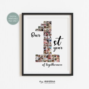 Custom 1st Anniversary Collage, 1 Year Anniversary Gift for Boyfriend, First Anniversary Gift for Him, Number Photo Collage Gift for Husband