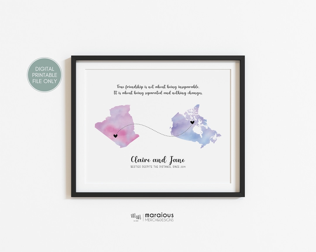 Long Distance Friendship Gift Custom Map Print, Best Friend Moving Away ...