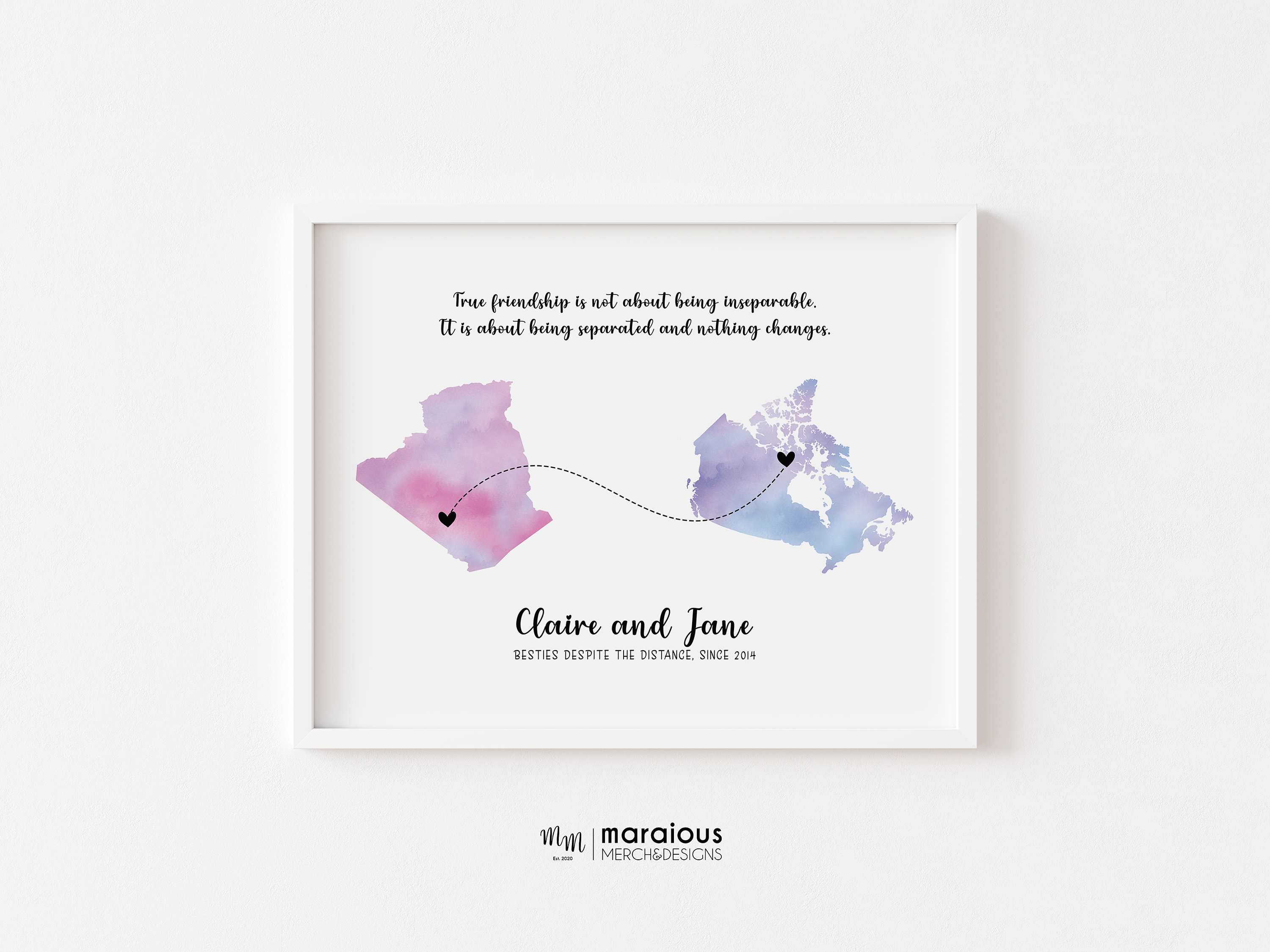 Long Distance Friendship Map, Going to College Housewarming Gift ...