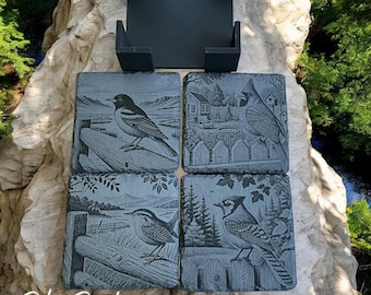Bird-Themed Coaster Set - Premium Stone Coasters with Holder (Set of 4)  Wildlife Art Collection | Home Decor & Drinkware