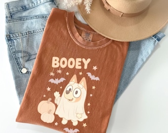 Bluey Halloween Shirt, Booey Halloween Tee, Spooky Blue Cartoon Shirt, Halloween Kids Shirt, Halloween Bluey Kids Shirt, Bluey Ghost Shirt