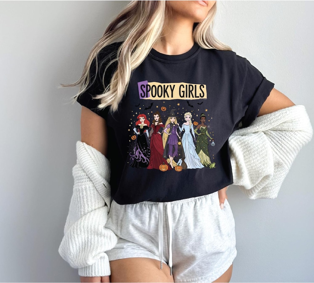 Spooky Girls Disney Princess Halloween Shirt, Princess Halloween Sweatshirt, Halloween Hoodie, Halloween Shirts, Halloween Disney Girl Trip New Hoodies