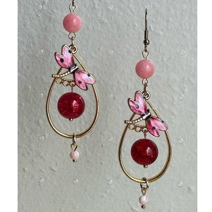 Pink Dragonfly: Earrings, Quirky Insect Jewelry, Fun Funky Nature Dangle, Maximalist Indie Fashion, Whimsical Hippie Accessory, Artsy Gifts