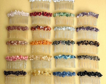 Gemstone Comb: Decorative Hair Accessory, Wire-Wrapped Metal Slide with Teeth